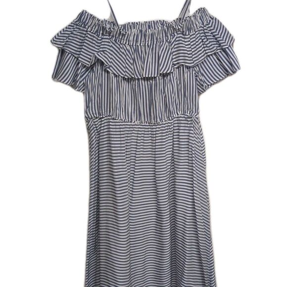 NEW LOFT Large Midi Ruffles Off Shoulders Short Sleeves Stripes Summer Vacation - Picture 8 of 13